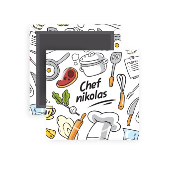 Chef με όνομα, Μαγνητάκι ψυγείου τετράγωνο διάστασης 5x5cm