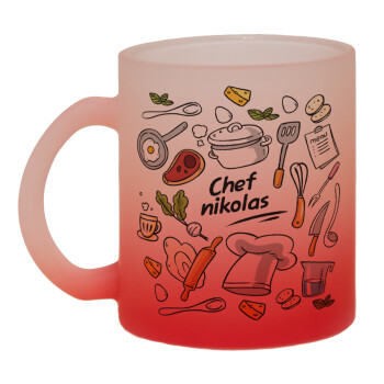 Chef με όνομα, Κούπα γυάλινη δίχρωμη με βάση το κόκκινο ματ, 330ml