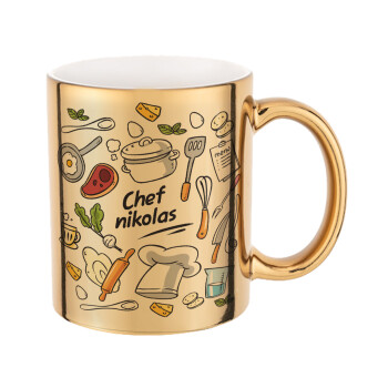 Chef με όνομα, Mug ceramic, gold mirror, 330ml