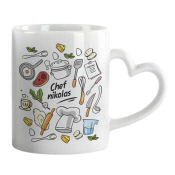 Chef με όνομα, Mug heart handle, ceramic, 330ml
