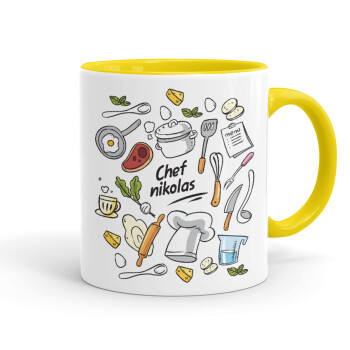 Chef με όνομα, Κούπα χρωματιστή κίτρινη, κεραμική, 330ml