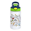 Children's hot water bottle, stainless steel, with safety straw, green, blue (350ml)