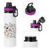 Metallic water bottle with safety lid, 850ml aluminum