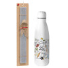 Easter Set, metallic stainless thermos bottle (500ml) & scented flat Easter candle (30cm) (GRAY)