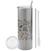 Tumbler stainless steel Silver 600ml, with metal straw & cleaning brush