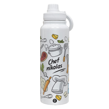 Chef με όνομα, 1L Stainless Steel Thermal Bottle with Phone Holder & Double Wall Insulation