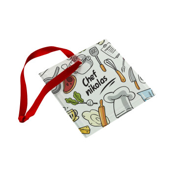 Chef με όνομα, Christmas ornament, glass square ornament 9x9cm