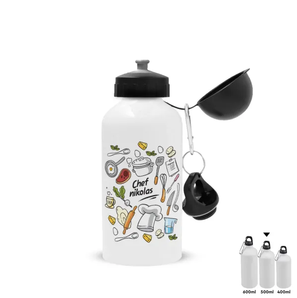 Chef με όνομα — Metal water bottle, White, aluminum 500ml