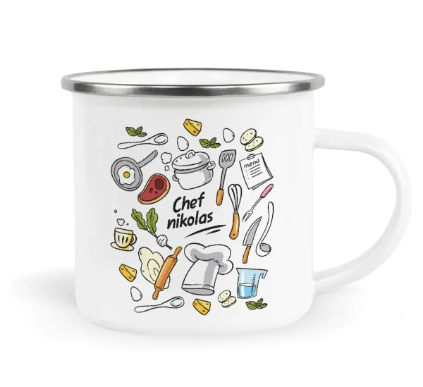 Chef με όνομα — Metallic enamel cup white 360ml