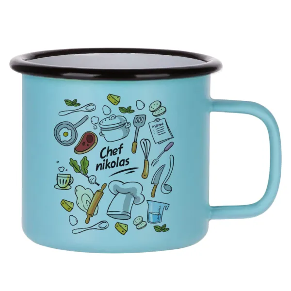 Chef με όνομα — Κούπα Μεταλλική εμαγιέ ΜΑΤ σιέλ 360ml