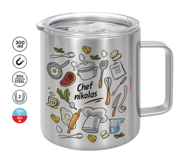 Chef με όνομα — Double-walled stainless steel mug 300ml with temperature-retaining lid