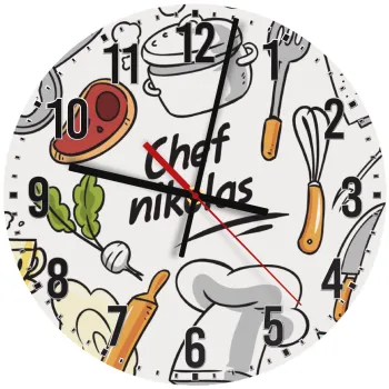 Chef με όνομα, Ρολόι τοίχου ξύλινο (30cm)