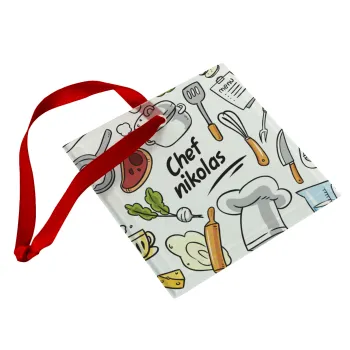 Chef με όνομα, Christmas ornament, glass square ornament 9x9cm