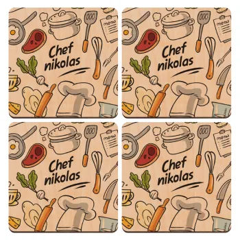 Chef με όνομα, ΣΕΤ x4 Σουβέρ ξύλινα τετράγωνα plywood (9cm)