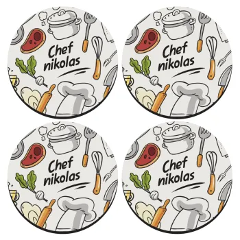 Chef με όνομα, ΣΕΤ 4 Σουβέρ ξύλινα στρογγυλά (9cm)