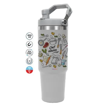 Chef με όνομα, GREY color, 890ml (30oz) stainless Steel Tumbler with Handle