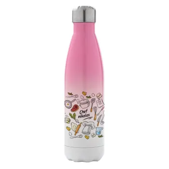 Chef με όνομα, Metal mug thermos Pink/White (Stainless steel), double wall, 500ml