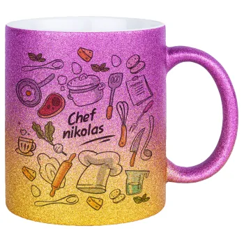 Chef με όνομα, Κούπα Χρυσή/Ροζ Glitter, κεραμική, 330ml