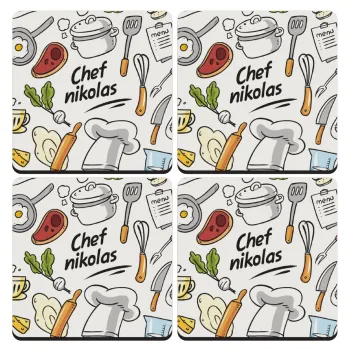 Chef με όνομα, ΣΕΤ 4 Σουβέρ ξύλινα τετράγωνα (9cm)
