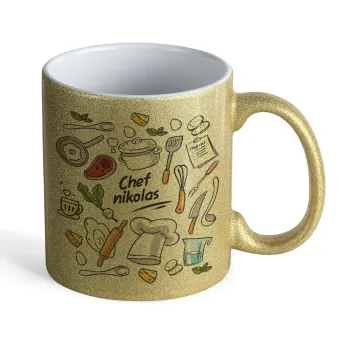 Chef με όνομα, Κούπα Χρυσή Glitter που γυαλίζει, κεραμική, 330ml