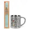 Easter Set, metallic thermal cup (300ml) & aromatic flat Easter candle (30cm) (TURQUOISE)