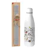 Easter Set, metallic stainless thermos bottle (500ml) & scented flat Easter candle (30cm) (GRAY)