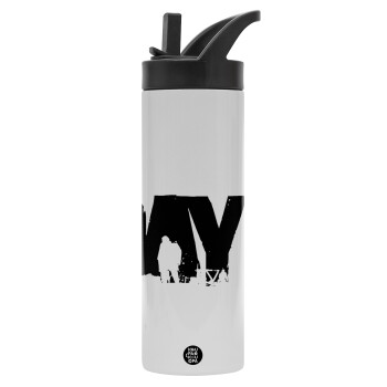 DayZ, Metallic thermos bottle with straw & handle, stainless steel (Stainless steel 304), double-walled, 600ml.