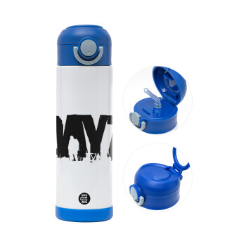DayZ, Children's hot water bottle, stainless steel, with safety straw, BLUE (500ml)