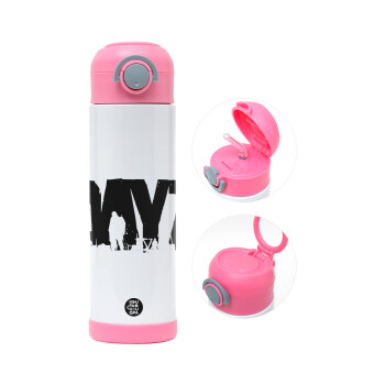 DayZ, Children's hot water bottle, stainless steel, with safety straw, PINK (500ml)