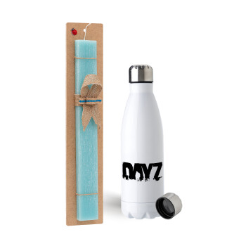 DayZ, Easter Set, metallic stainless steel water bottle (750ml) & aromatic flat Easter candle (30cm) (TURQUOISE)