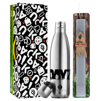 DayZ, Easter Set, metallic stainless thermos flask (500ml) & scented flat Easter candle (30cm) (GRAY)