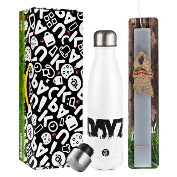 DayZ, Easter candle, metallic white thermos bottle (500ml) & aromatic flat candle (30cm) (GRAY)