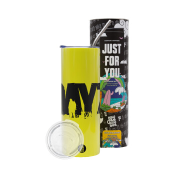 DayZ, Neon Yellow Travel Tumbler, with metal straw (Stainless steel 304 Food grade, BPA free, 600ml)
