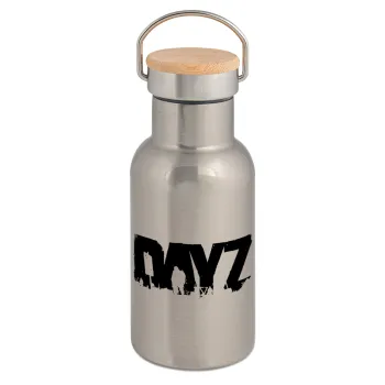 DayZ, Μεταλλικό παγούρι θερμός (Stainless steel) Ασημένιο με ξύλινο καπακι (bamboo), διπλού τοιχώματος, 350ml
