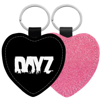 DayZ, Μπρελόκ PU δερμάτινο glitter καρδιά ΡΟΖ