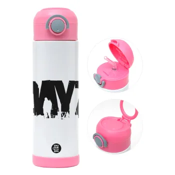 DayZ, Children's hot water bottle, stainless steel, with safety straw, PINK (500ml)