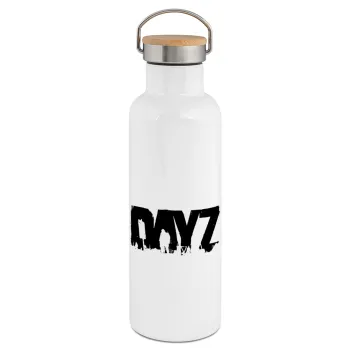 DayZ, Μεταλλικό παγούρι θερμός (Stainless steel) Λευκό με ξύλινο καπάκι (bamboo), διπλού τοιχώματος, 750ml