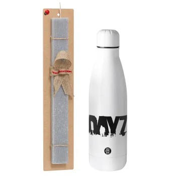 DayZ, Easter Set, metallic stainless thermos bottle (500ml) & scented flat Easter candle (30cm) (GRAY)