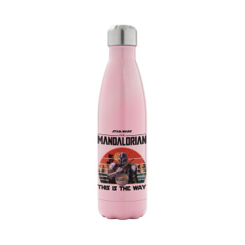 Mandalorian, Metal mug thermos Pink Iridiscent (Stainless steel), double wall, 500ml
