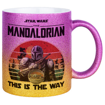 Mandalorian, Κούπα Χρυσή/Ροζ Glitter, κεραμική, 330ml