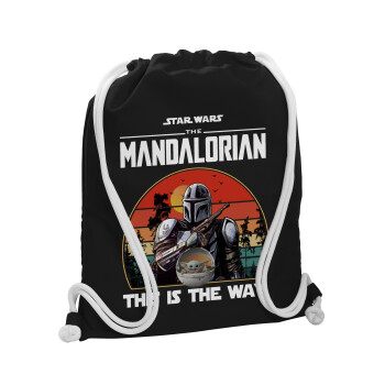 Mandalorian, Τσάντα πλάτης πουγκί GYMBAG Μαύρη, με τσέπη (40x48cm) & χονδρά λευκά κορδόνια