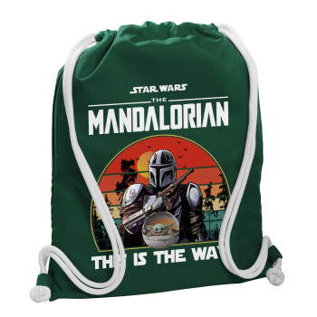 Mandalorian, Backpack pouch GYMBAG BOTTLE GREEN, with pocket (40x48cm) & thick white cords