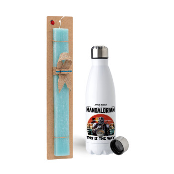 Mandalorian, Easter Set, metallic stainless steel water bottle (750ml) & aromatic flat Easter candle (30cm) (TURQUOISE)