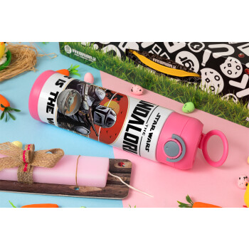 Mandalorian, Easter candle, Childrens hot water bottle, stainless steel, with safety straw, PINK (500ml)