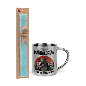 Mandalorian, Easter Set, metallic thermal cup (300ml) & aromatic flat Easter candle (30cm) (TURQUOISE)