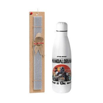 Mandalorian, Easter Set, metallic stainless thermos bottle (500ml) & scented flat Easter candle (30cm) (GRAY)