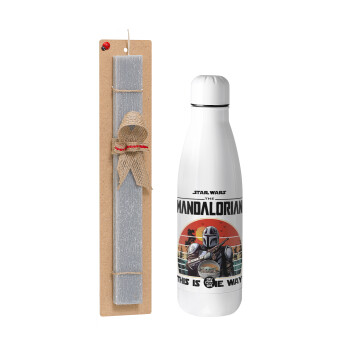 Mandalorian, Πασχαλινό Σετ, μεταλλικό παγούρι Inox (700ml) & πασχαλινή λαμπάδα αρωματική πλακέ (30cm) (ΓΚΡΙ)