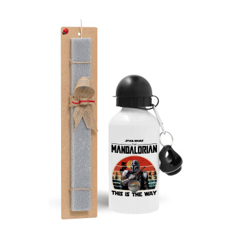 Mandalorian, Πασχαλινό Σετ, παγούρι μεταλλικό  αλουμινίου (500ml) & πασχαλινή λαμπάδα αρωματική πλακέ (30cm) (ΓΚΡΙ)
