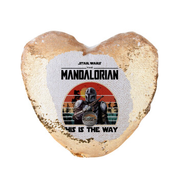 Mandalorian, Μαξιλάρι καναπέ καρδιά Μαγικό Χρυσό με πούλιες 40x40cm περιέχεται το  γέμισμα