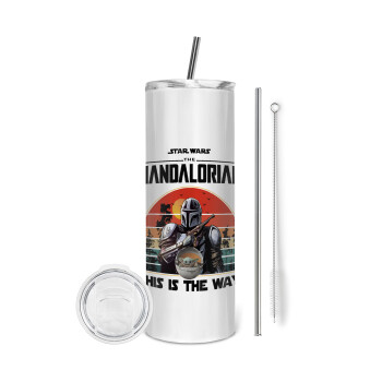 Mandalorian, Tumbler ποτήρι θερμό από ανοξείδωτο ατσάλι 600ml, με μεταλλικό καλαμάκι & βούρτσα καθαρισμού